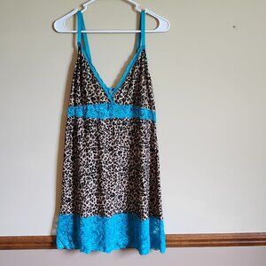 Nick & Sarah Intimates Leopard Print blue lace Pajama Gown Size 2XL